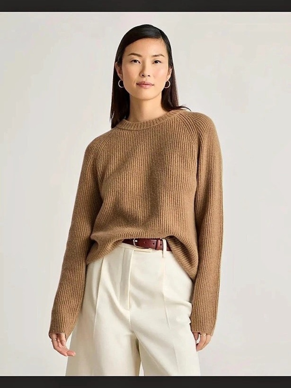 Ribbed Crew Neck Sweater in Brown Like New